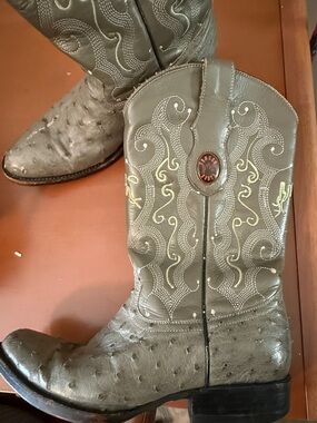 Kids Gray Embroidered Western Boots